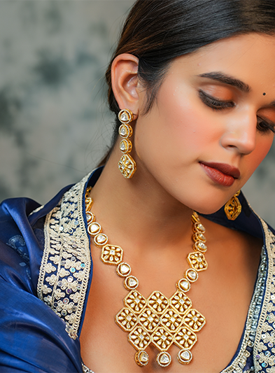 Geometric Grandeur Polki Necklace